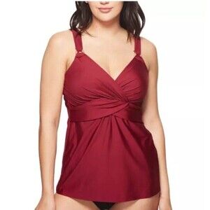 NEW Miraclesuit Women’s Pompei Red Empire Shirred Tankini Top Size 34DD